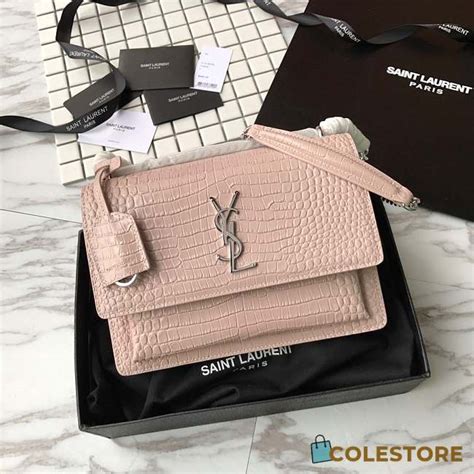 ysl sunset chain wallet in shiny crocodile-embossed leather